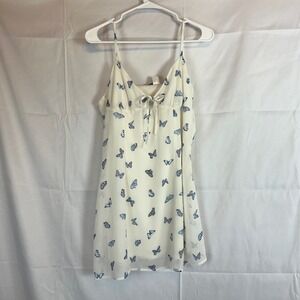 H&M Divided Cream Blue Butterfly Print Mini Slip‎ Dress Tie Front Camisole